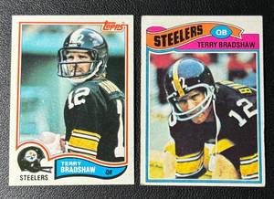 lot 168A image: Terry Bradshaw 2 Card Lot 1977 and 1982 Football Cards