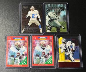 lot 173A image: Deion Sanders 5 Card RC and Insert Lot Football