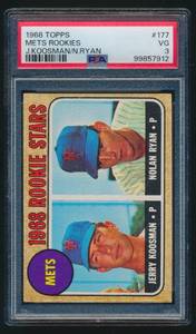 lot 3 image: Nolan Ryan RC PSA 3 VG 1968 Topps Mets Rookies #177 Vintage Baseball Card