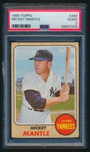lot 6 image: Mickey Mantle PSA 2 GD 1968 Topps #280 Vintage Baseball Card