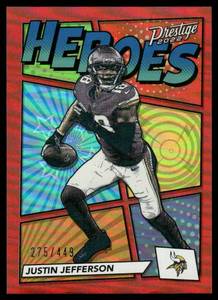 lot 7E image: Justin Jefferson Numbered 275499 2022 Panini Prestige Heroes Xtra Points Red #H-10 Football Card