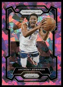 lot 57E image: Anthony Edwards 2023 Panini Prizm Pink Cracked Ice #108 Basketball Card