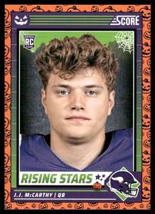 lot 55E image: J.J. McCarthy RC Rookie Card 2024 Score-A-Treat Rising Stars Orange Pumpkin #19 Football Card