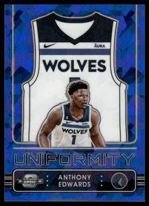 lot 53E image: Anthony Edwards Numbered 1075 2022 Panini Contenders Optic Uniformity Blue Cracked Ice #18 Basketball Card