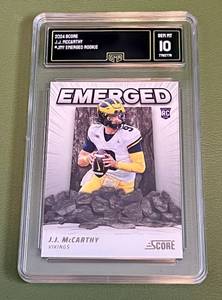 lot 9E image: JJ McCarthy Graded 10 Gem Mint 2024 Score Emerged Rookie #JMY Football Card