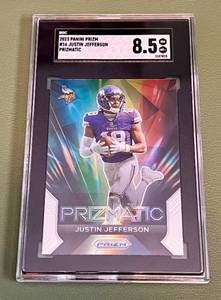 lot 19E image: Justin Jefferson SGC 8.5 NM-MT 2023 Prizm Prizmatic #16 Football Card