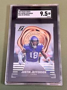 lot 24E image: Justin Jeferson SGC 9.5 MT 2023 Zenith Zeal of Approval #16 Football Card
