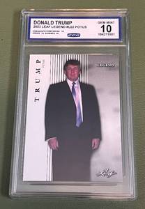 lot 26E image: Donald Trump Graded 10 Gem Mint 2023 Leaf Legends #L02 POTUS Trading Card