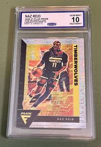lot 27E image: Naz Reid Graded 10 Gem Mint 2020-21 Flux Prizm #108 Silver Pulsar Basketball Card
