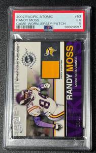 lot 8D image: Randy Moss Relic Game-Work Jersey PSA 5 EX 2002 Pacific Atomic #53 Minnesota Vikings Football Card