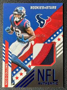 lot 14D image: Nico Collins 25 Tri-Color Relic 2022 NFL Authentic Rookies and Stars #NA-NC, numbered 0925, Football Card