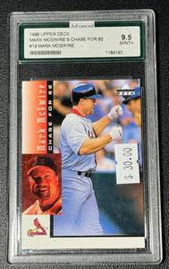 lot 76E image: Mark McGwire 1998 Upper Deck Chase for 62 #19 Graded 9.5 Mint Baseball Card