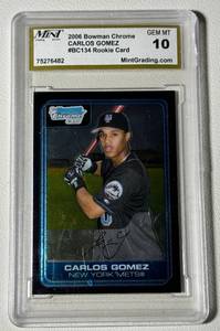 lot 154C image: Carlos Gomez Gem Mint 10 RC 2006 Bowman Chrome #BS134 Rookie Baseball Card