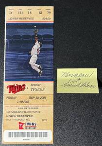 lot 178C image: Justin Morneau 1st Grand Slam Ticket Stub - Minnesota Twins September 30, 2005 Baseball