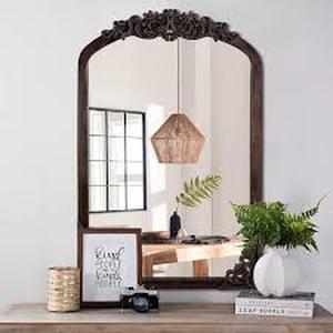 Dovelina 24 in. W x 36 in. H Classic Arched Wood Framed Brown Retro Wall Decorative Mirror Customer Returns See Pictures