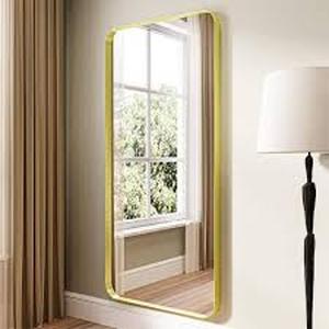 ORGANNICE 28 in. W x 60 in. H Rectangular Modern Gold Aluminum Framed Rounded Full Length Mirror    Customer Returns See Pictures