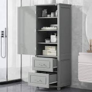 Polibi Gray 61.40 in. Accent Storage Cabinet with 2 Drawers and Adjustable Shelves  Customer Returns See Pictures