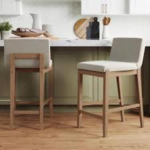 Nathan James Gracie 24 in. Modern Counter Height Bar Stool with Back, Brushed Light Brown Wood Legs, Natural FlaxBrown    Customer Returns See Pictures