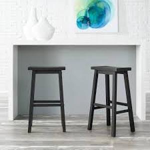 StyleWell Charcoal Black Wood Backless Saddle Bar Stools (Set of 2) Customer Returns See Pictures