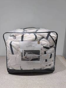 NEW THRESHOLD FULLQUEEN 5PC. STRIPE COMFORTER SET