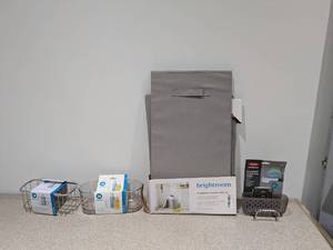 BRIGHTROOM COLLAPSIBLE HAMPER W LID, OXO SINK CADDY & 2 IDISIGN SUCTION BASKETS