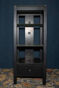 lot 55A image: Black MediaStereo Cabinet with Frosted Glass Shelves