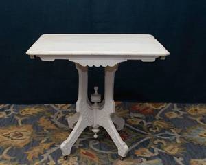 lot 32A image: Antique White Painted Side Table with Carved Details