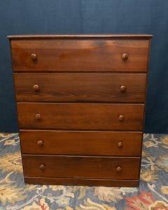 lot 69A image: Vintage Tall Chest of Drawers  Solid Wood, 5 Drawers