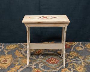 lot 73A image: Rustic White Side Table with Butterfly Decoupage