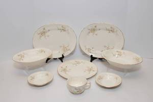 lot 54 image: Vintage Crown Potteries Co. Floral Dishware - 1940s Hawthorne Pattern