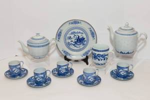 lot 102 image: Asian-Inspired Blue and White Glassware Set