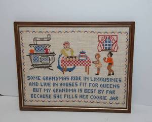 lot 122 image: Vintage Cross-Stitch Sampler - Some Grandmas Ride in Limousines