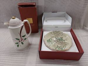 lot 9H image: Lenox Holiday Nouveau Thermal Carafe & Plate