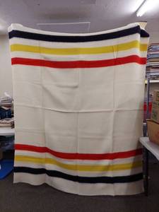 lot 25H image: Vintage Hudson Bay Style Stripe Wool Blanket