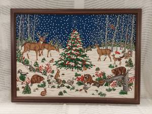 lot 56H image: Framed Christmas Wildlife Tapestry Wall Art
