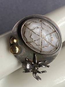 lot 4B image: Artisan Crafted Spider Motif Ring with Silver Patina detailing