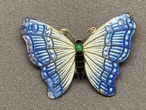 lot 8B image: Elegant Sterling Silver Blue Enamel Butterfly Brooch