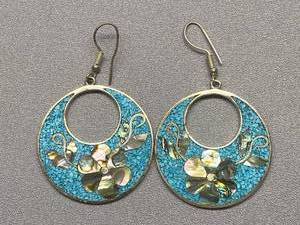 lot 21B image: Handcrafted Abalone Inlay Floral Statement Earrings