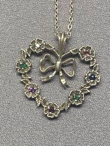 lot 39B image: Vintage Sterling Silver Heart Pendant Necklace with Gemstones
