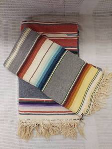 lot 17DA image: Mexican-Style Serape Multicolor Striped Blankets with Fringe