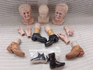lot 19DA image: Vintage Porcelain Doll Heads, Hands, Boots Collectible