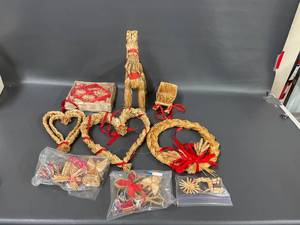 lot 27 image: Collection of Scandinavian Style Handcrafted Straw Christmas Decorations Wreaths and Ornaments