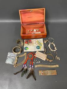 lot 28 image: Vintage Jewelry Collection with Nelson Furniture Cedar Box