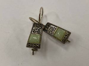 lot 69 image: Vintage 925 Sterling Silver Earrings with Jade Inlay