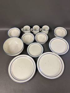 lot 18D image: Dansk Blue Rim Dinnerware Set