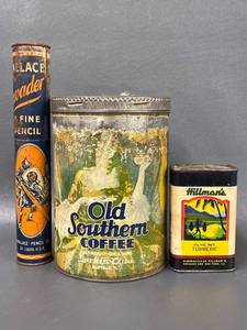 lot 21T image: Vintage Tin Collection Coffee, Turmeric & Pencil Tins