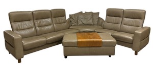 lot 1 image: Stressless Leather Sectional and Ottoman with Tray