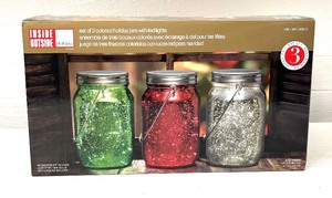 lot 167 image: Set of Three Colored Glass Jars with LED Lights by Inside Outside Holiday