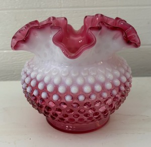 lot 180 image: Vintage Fenton Cranberry Hobnail Opalescent Bowl