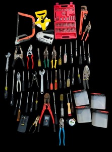 lot 241 image: Wrenches, Drill Bits, Screwdrivers, Saw, Measuring Tape and More